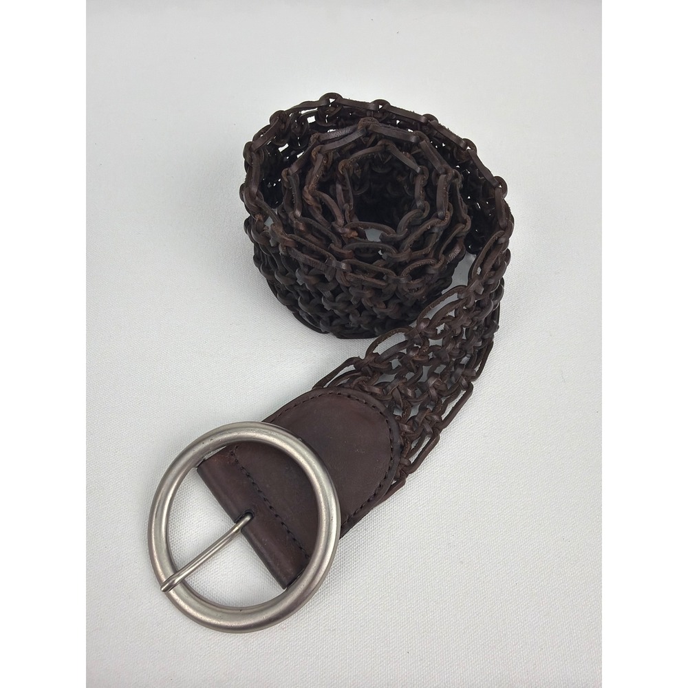 The Limited Vintage Y2K Woven Leather Belt Sz M Brown Boho Round Buckle